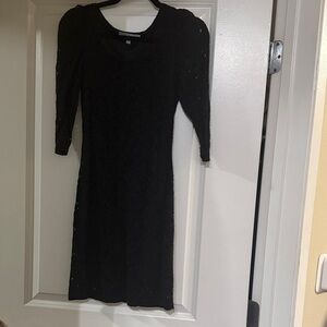 Chic eyelet Black Long Sleeve Dress